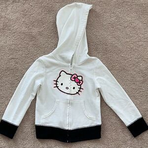 HELLO KITTY (Girls) Zip-up Hoodie w/tiny sequins on Kitty’s face, White, Size 4